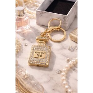 Gold Rhinestone Parfum No. 5 Keychain – Glam Perfume Bottle Charm